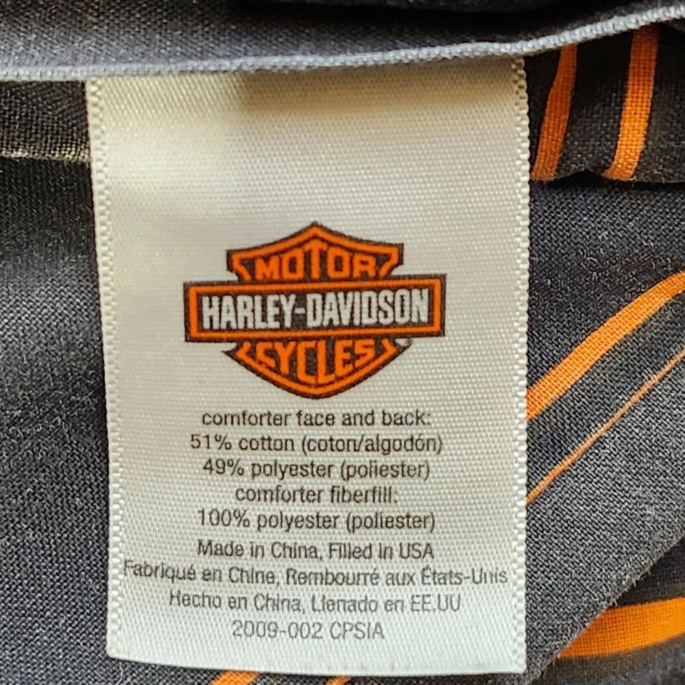 Harley-Davidson Queen Comforter 86x82 Flames Motorcycle Quilted Reversible